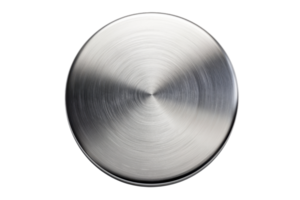 Smooth metallic round button, isolated on a transparent background. Ideal for technology, design, and industrial applications. png