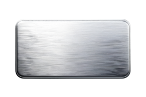 Rectangular stainless steel metal plate with smooth brushed texture on transparent background. Suitable for industrial or decorative use. png