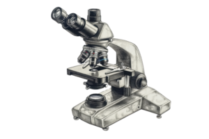 Vintage illustration of a microscope, showcasing detailed components and structure, ideal for scientific and educational use. png
