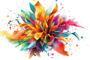 Vibrant abstract flower with colorful petals and artistic paint splashes. Perfect for creative projects and backgrounds. png