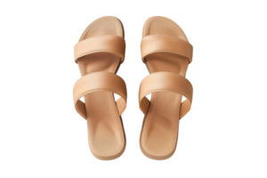 A pair of tan double-strap sandals placed against a plain background, showcasing a simple and stylish design for casual wear. png
