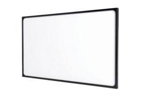 A blank whiteboard with a black frame, perfect for presentations, teaching, office use, and brainstorming sessions in a professional setting. png