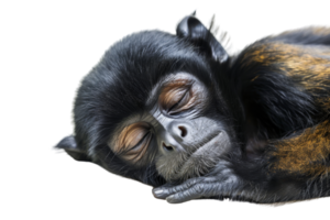 Close-up of a baby monkey peacefully sleeping with eyes closed, highlighting its delicate features and adorable expression. png