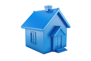 3D blue model of a house isolated on a transparent background. representing home, real estate, or architecture concepts. png