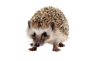 Close-up image of a small, spiky hedgehog against a transparent background. ideal for nature, wildlife, and animal-themed content. png