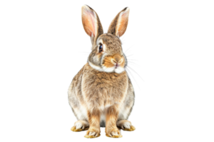Close-up of a cute brown rabbit sitting isolated on transparent background. showing its natural fur and curious expression. png