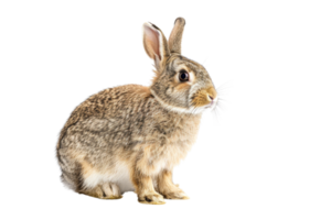 Close-up of a cute brown rabbit with transparent background. showcasing its fluffy fur, perky ears, and alert expression. png