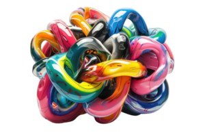 Colorful abstract tangled shape with smooth, intertwined curves in vibrant shades, creating a lively and dynamic modern art piece. png
