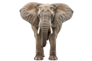 Front view of an African elephant isolated on transparent background. Perfect for wildlife-themed projects, educational materials, or animal conservation campaigns. png
