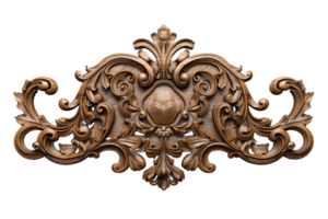 Intricate wooden carving with floral patterns and detailed scrollwork, perfect for design elements and antique decor inspiration. png