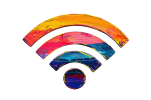 Vibrant and colorful Wi-Fi symbol painted in abstract style, isolated on a transparent background. representing connectivity and modern technology. png