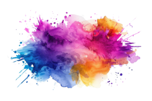 Vibrant abstract watercolor splash featuring a blend of vivid colors. Perfect for backgrounds, designs, and artistic projects. png