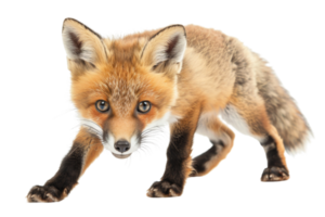 A beautiful, curious red fox staring ahead against a transparent background. Perfect for wildlife and nature-themed stock photography. png