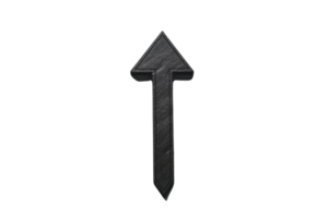 Black stone textured upward pointing arrow symbol isolated on a transparent background, indicates direction, modern design. png