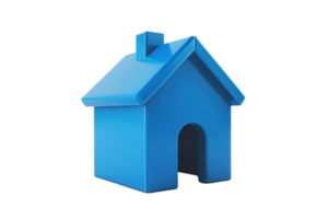 A simple, minimalist blue house icon isolated on a transparent background. Ideal for real estate, home-related graphics, or web design use. png