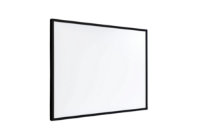 Minimalistic blank whiteboard with a black frame on a transparent background, ideal for educational and business purposes. png