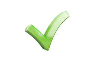 Green check mark icon on a transparent background, representing success, approval, validation, or confirmation. png
