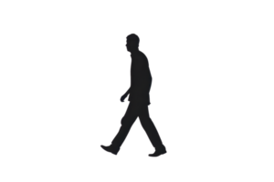 Silhouette of a man walking, capturing the essence of motion and simplicity in a minimalistic style. Ideal for various design projects. png