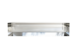 Close-up of a clear rectangular glass block with reflections, ideal for design, transparency, and minimalist concepts in stock photography. png
