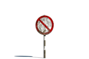 Old and weathered no-entry traffic sign isolated on a transparent background, symbolizing prohibition and restriction. png