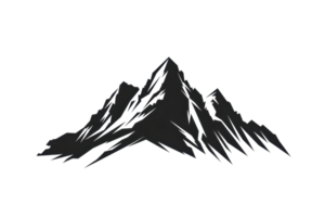 Minimalistic black silhouette of a mountain range depicting sharp peaks, ideal for use in logos, branding, or outdoor-themed designs. png