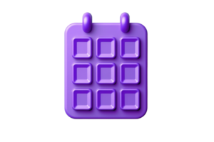 Purple 3D calendar icon on transparent background. representing time management, scheduling events, and organizing plans efficiently png