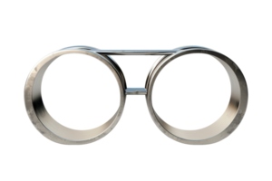 Silver metallic double circular ring connector isolated on transparent background. for mechanical or architectural design projects. png