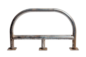 Metal barrier with a curved top designed for security and safety, isolated on a transparent background. ideal for construction or urban uses. png