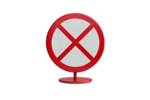 Red and white prohibition traffic sign with a stand, isolated on a transparent background. Sign symbolizes restriction or no entry zone. png
