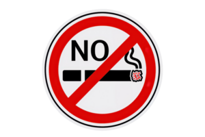 A circular red and white 'No Smoking' sign with a cigarette crossed out in the center, indicating a no smoking zone. png