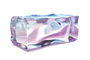 Abstract image of a translucent and iridescent ice cube with a metallic sheen, offering a futuristic and surreal visual effect. png