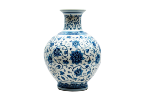Elegant blue and white porcelain vase with intricate floral patterns. Perfect for home decor and as a collectible item for art enthusiasts. png
