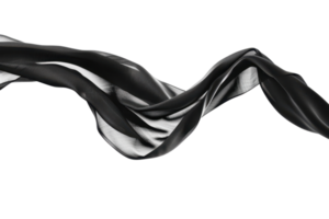 Elegant black fabric wave floating in a dynamic, fluid motion, isolated on a transparent background. showcasing a stunning abstract design. png