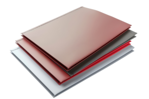Stack of three hardcover books in varying colors. Ideal for educational, literary, and creative designs and projects. png