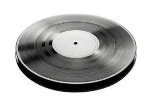 High-quality image of a classic vinyl record with white label, isolated on a transparent background. Perfect for music-related projects and retro designs. png