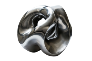 Abstract metallic sculpture with fluid, organic shapes and glossy surface, isolated on transparent background. png