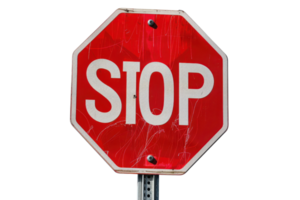 Close-up of a red stop sign against a transparent background. depicting a clear traffic signal for stopping. png