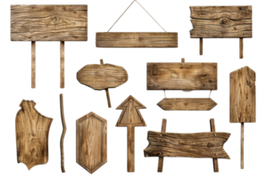 Collection of various rustic wooden signs and plaques, perfect for adding a vintage touch to your project. Ideal for DIY and crafting. png