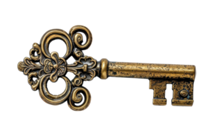 intrincadamente projetado vintage latão chave com ornamental detalhes, isolado em transparente fundo. simbolizando história e acesso. png