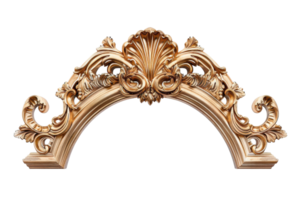 Ornate wooden arch with intricate carvings, ideal for architecture, and interior design. Detailed, classic woodwork craftsmanship. png