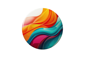 Vibrant abstract art in a circular frame with flowing colors of red, orange, pink, and teal, creating a dynamic and modern design. png
