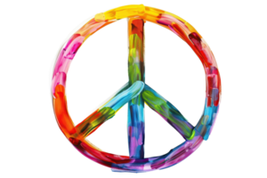 Vibrant multicolored peace symbol on a transparent background. signifying harmony, love, and unity in a beautifully artistic way. png