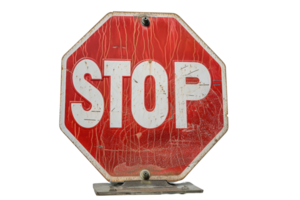 Vintage red stop sign with weathered and distressed look, ideal for retro or urban-themed projects and designs. png