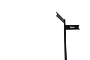 Minimalist black signpost with blank directional signs, isolated on transparent background. perfect for travel or navigation themes. png