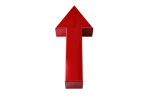 A shiny red arrow pointing upwards, signifying direction, increase, growth, or progress, isolated on a transparent background. png
