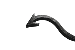 3D black curved arrow on transparent background pointing left and down, perfect for design, direction or navigation elements png