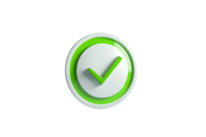 Green check symbol in 3D rendering isolated on transparent background. representing approval, success, or confirmation. Minimalist design with modern look. png
