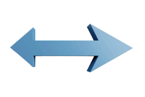 Blue double-headed arrow pointing in opposite directions, symbolizing direction, choice, or comparison in decision-making concepts. png