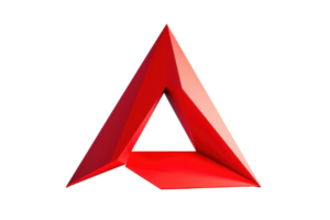 3D red triangular geometric shape, modern abstract design element for digital art, logo, or decoration, isolated on transparent background. png