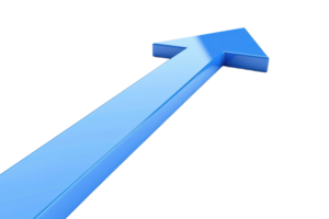 A 3D blue arrow pointing upwards on a transparent background. symbolizing growth, progress, or direction. png